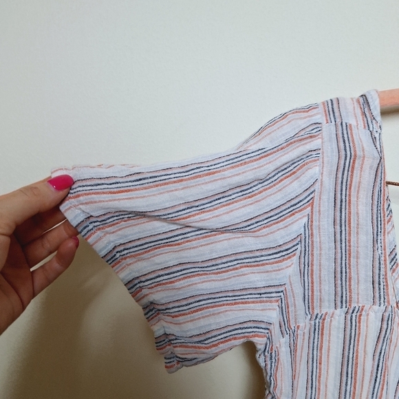 Sanctuary Striped Linen Blend Short Sleeve Smocked Blouse Size Small - Picture 6 of 8